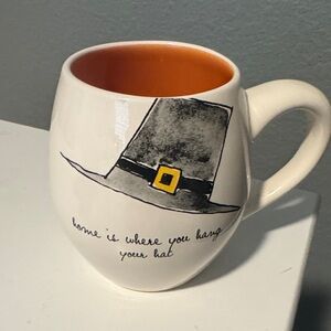 Rae Dunn Mug with Pilgrim Hat Design and Orange Interior